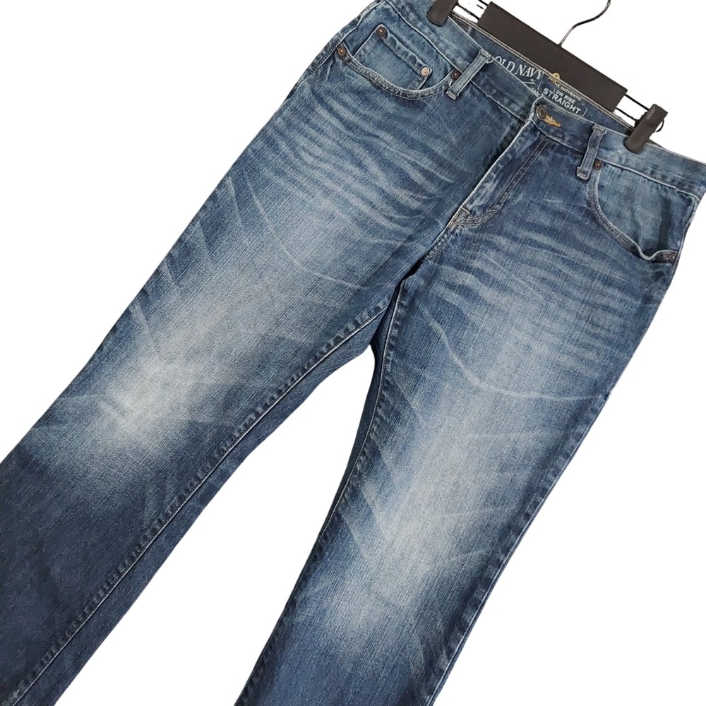 Old Navy Straight Jeans Men 33x30 Blue Low Rise Medium Wash Whiskered 12894